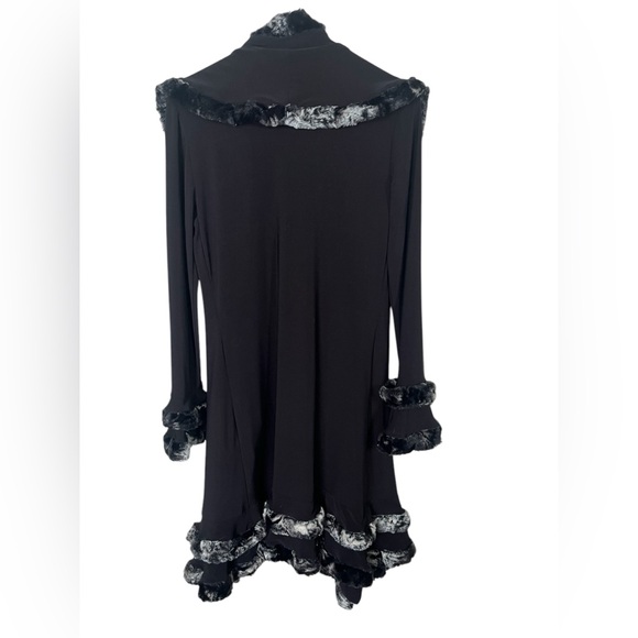 EUC Joseph Ribkoff Long Black Cardigan/ Jacket with Faux Gray Fur in Size 6. - Picture 4 of 13